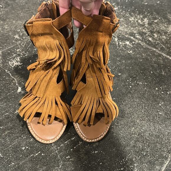 Jeffrey Campbell Western Revival Fringe Dodge Suede Stacked Heel Sandals 6.5 - Picture 2 of 11